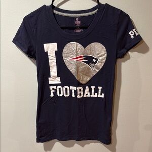 Victoria’s Secret Pink Patriots Women’s I Love Football Navy Blue T-Shirt